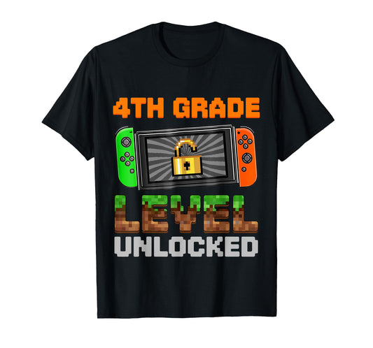 4th Grade Level Unlocked Pixel Game First Day Boy Kids T-Shirt