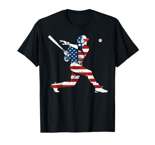 American Baseball Player Batter With United States Flag USA T-Shirt