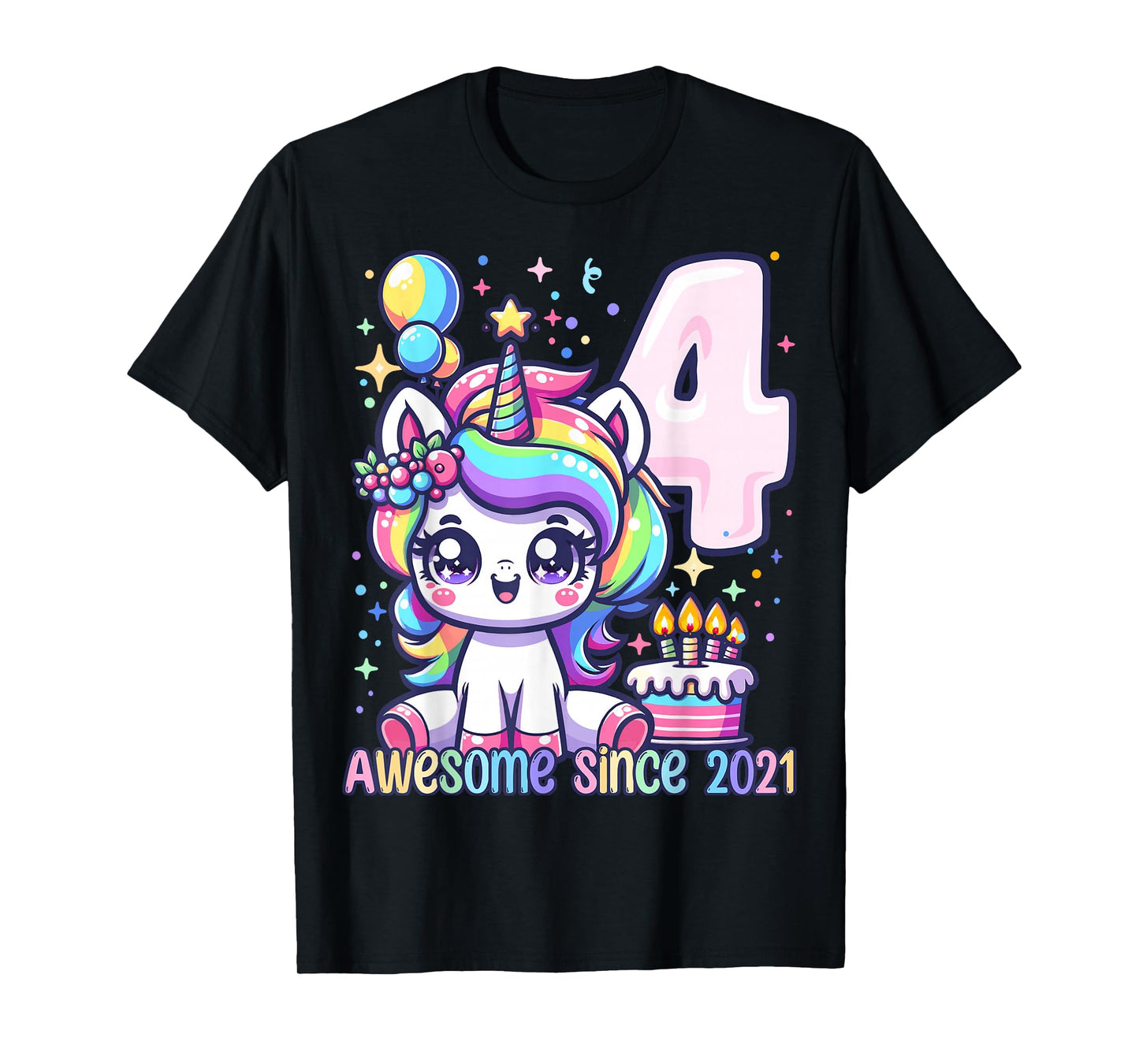 Unicorn 4th Birthday 4 Year Old Unicorn Party Girls Outfit T-Shirt