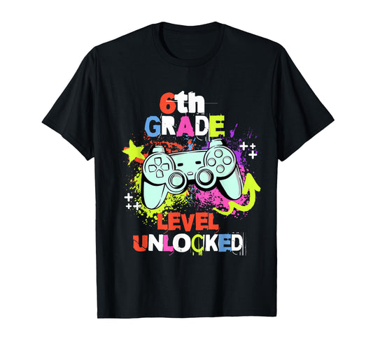 6th Grade Level Unlocked Back to School Gamer Tee for Kids. T-Shirt