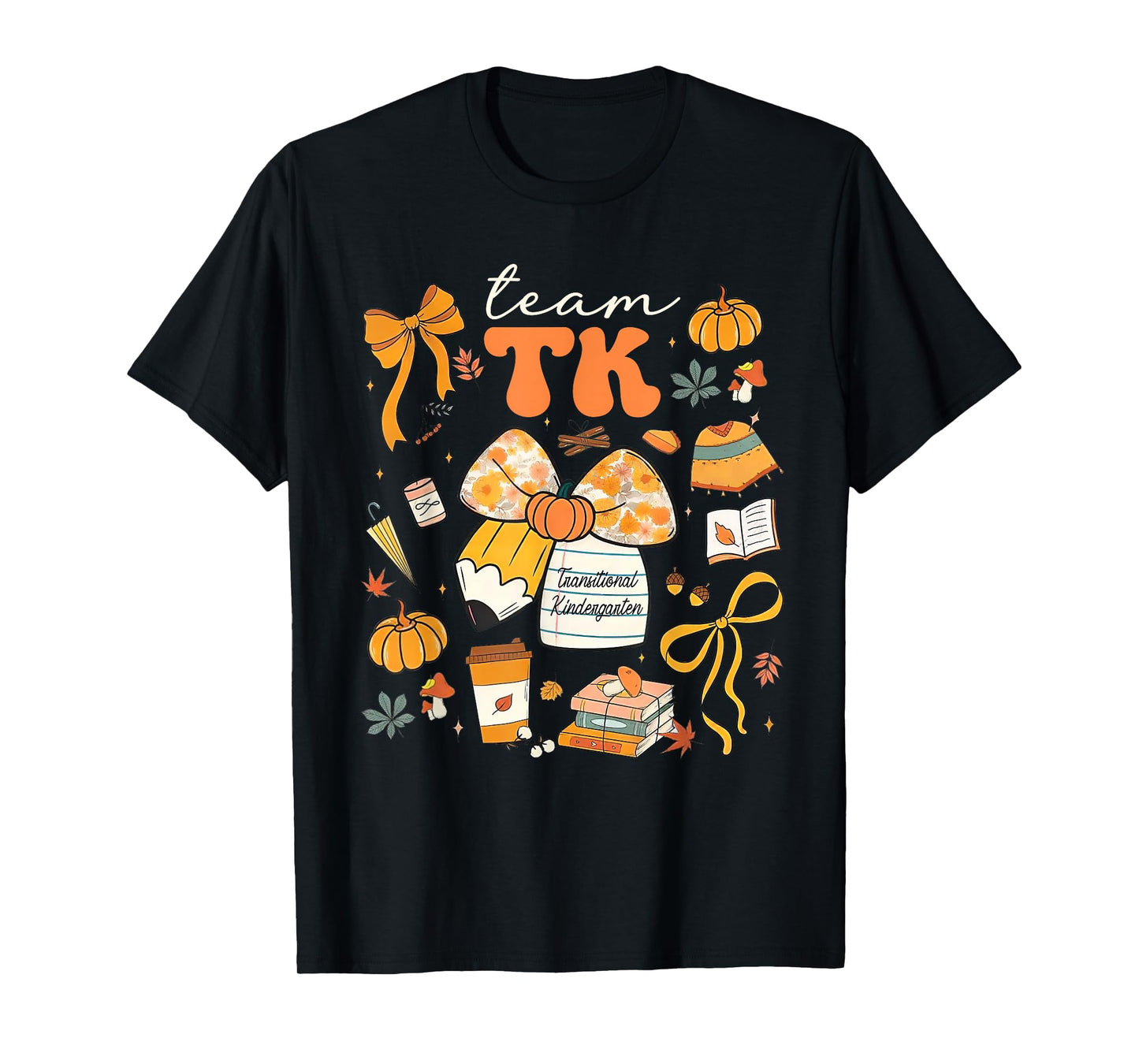 Team TK Crew Preppy Coquette Bow Pumpkin Fall TK Teacher T-Shirt