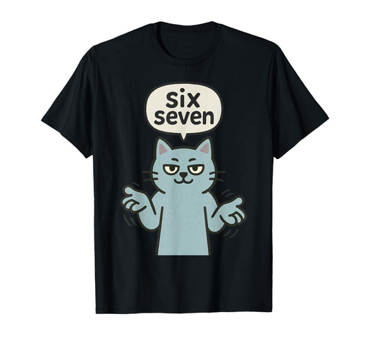 67 Six Seven 6-7 Cat - Funny Kids Gaming Brainrot Meme T-Shirt