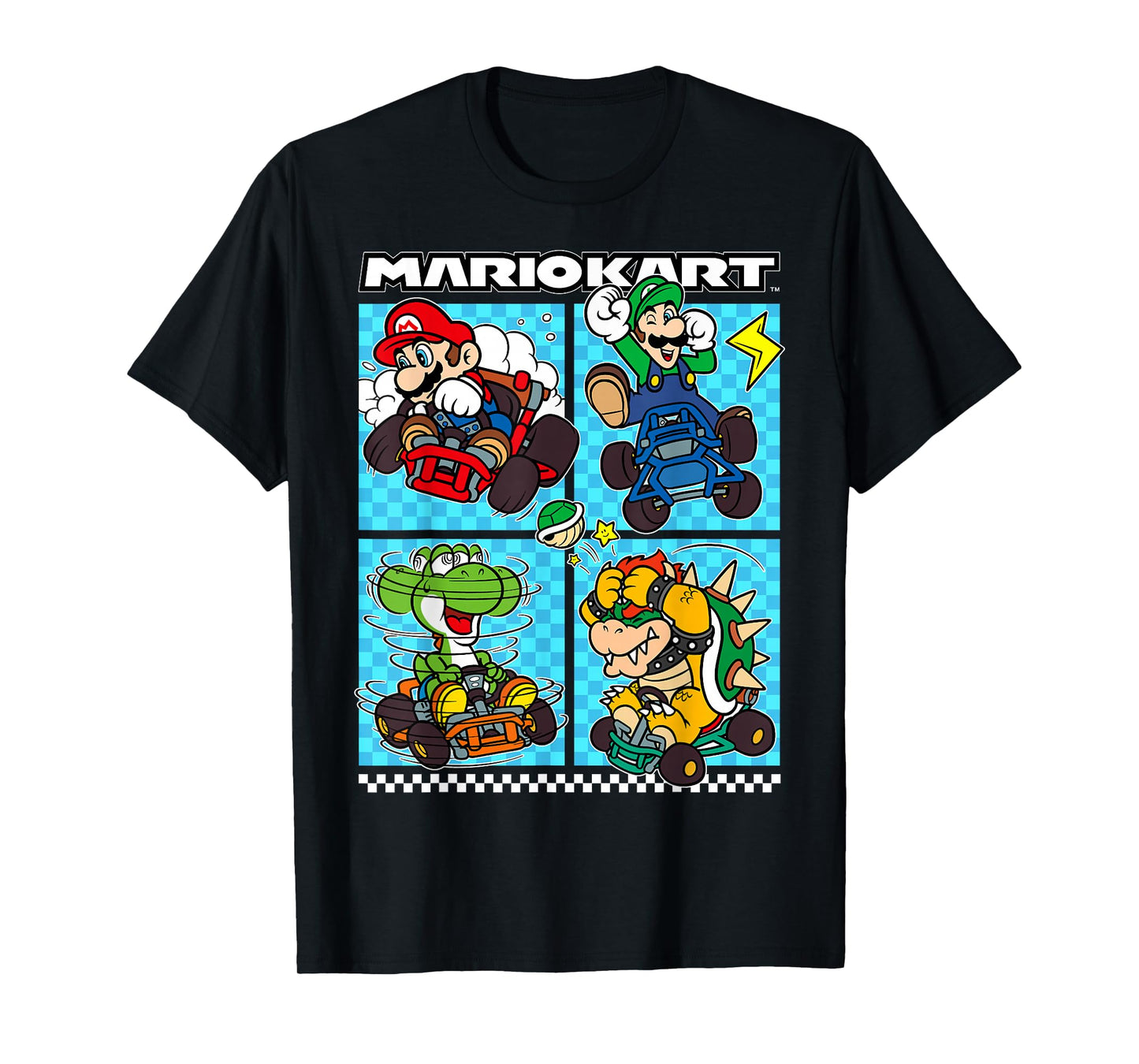 Mario Kart Group Graphic T-Shirt - Classic Fit, Crew Neck, Black, Adult