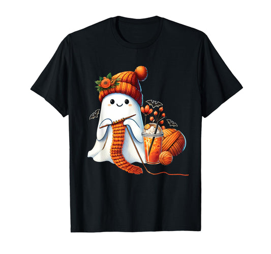 Cute Ghost crochet knitting Lovers Halloween Coffee Women T-Shirt