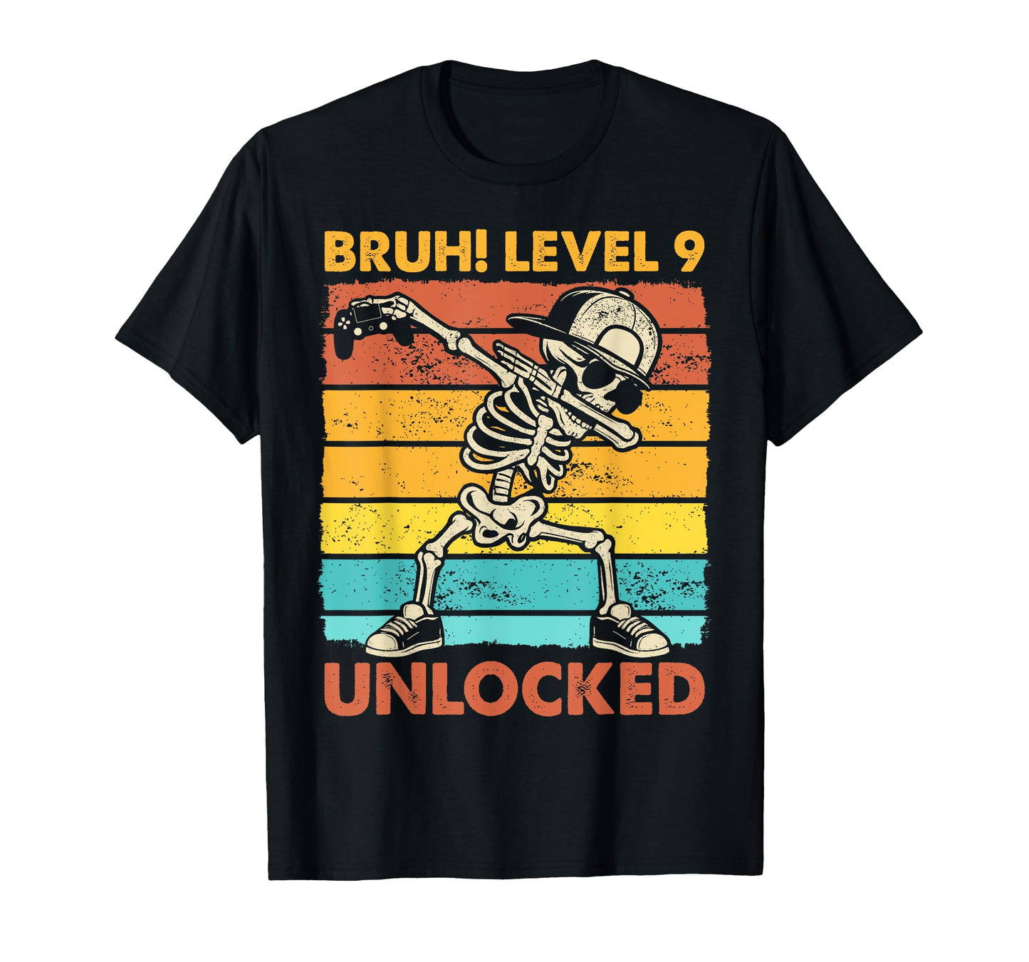 Bruh Level 9 Unlocked Skeleton Gamer 9th Birthday Boy Kids T-Shirt