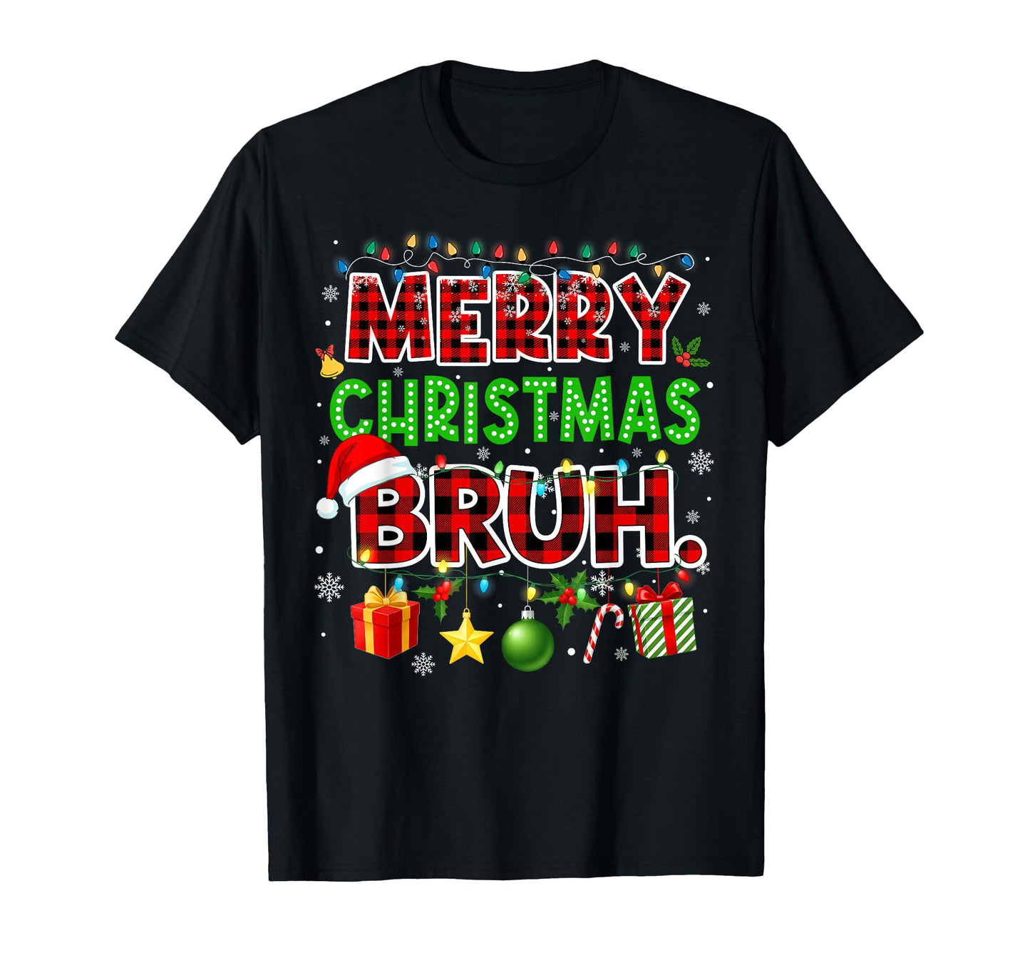 Merry Christmas Bruh Funny Red Plaid Teens Boys Kids Meme T-Shirt