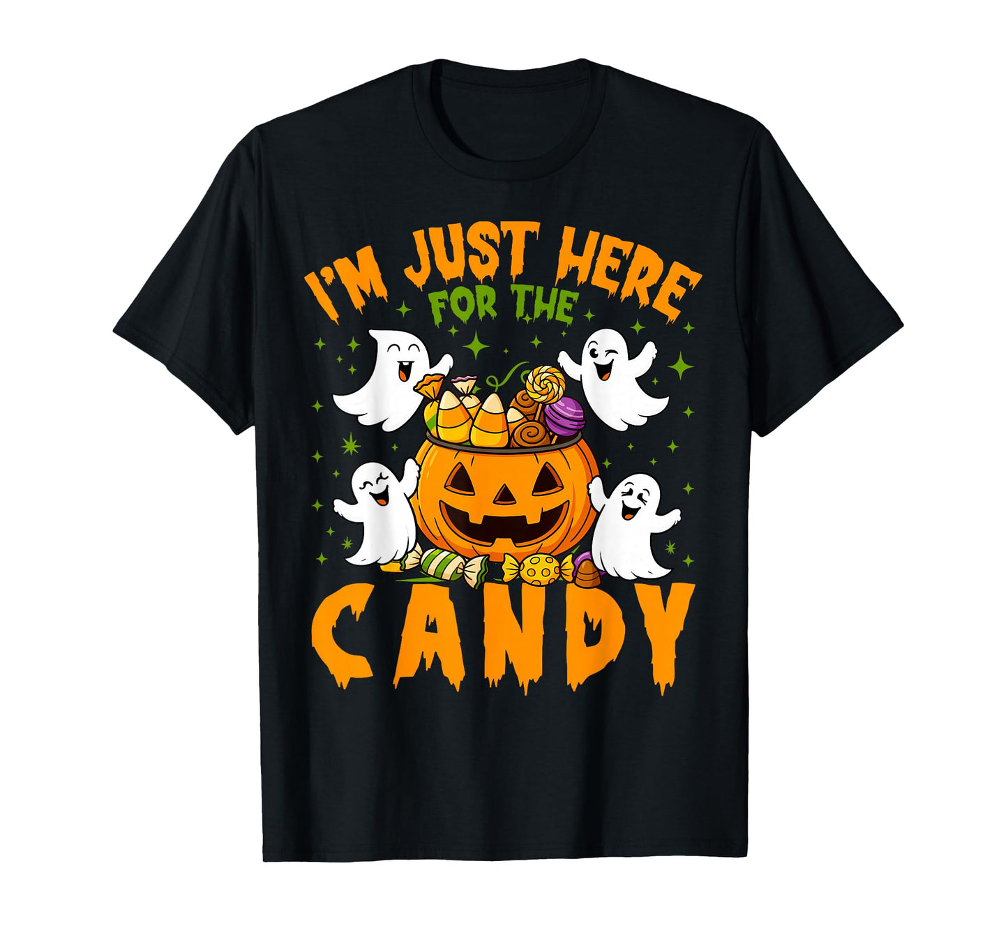 I'm Just Here for The Candy Funny Ghost Halloween Boys Girls T-Shirt