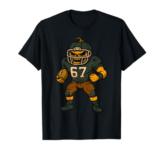 67 Halloween Jack-O-Lantern Football Player Six Seven Meme T-Shirt