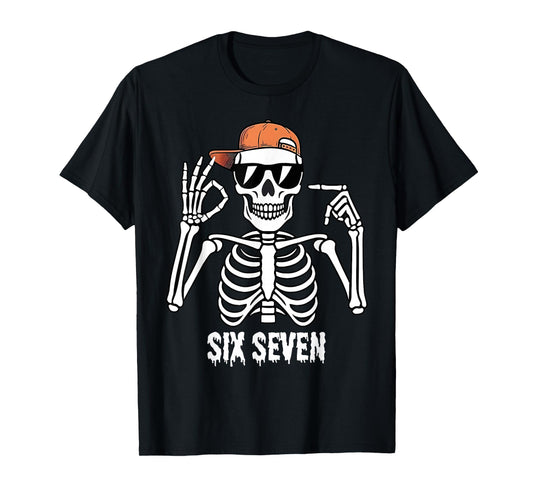 67 Skeleton Funny Six Seven Gen Z Halloween Meme Men Women T-Shirt
