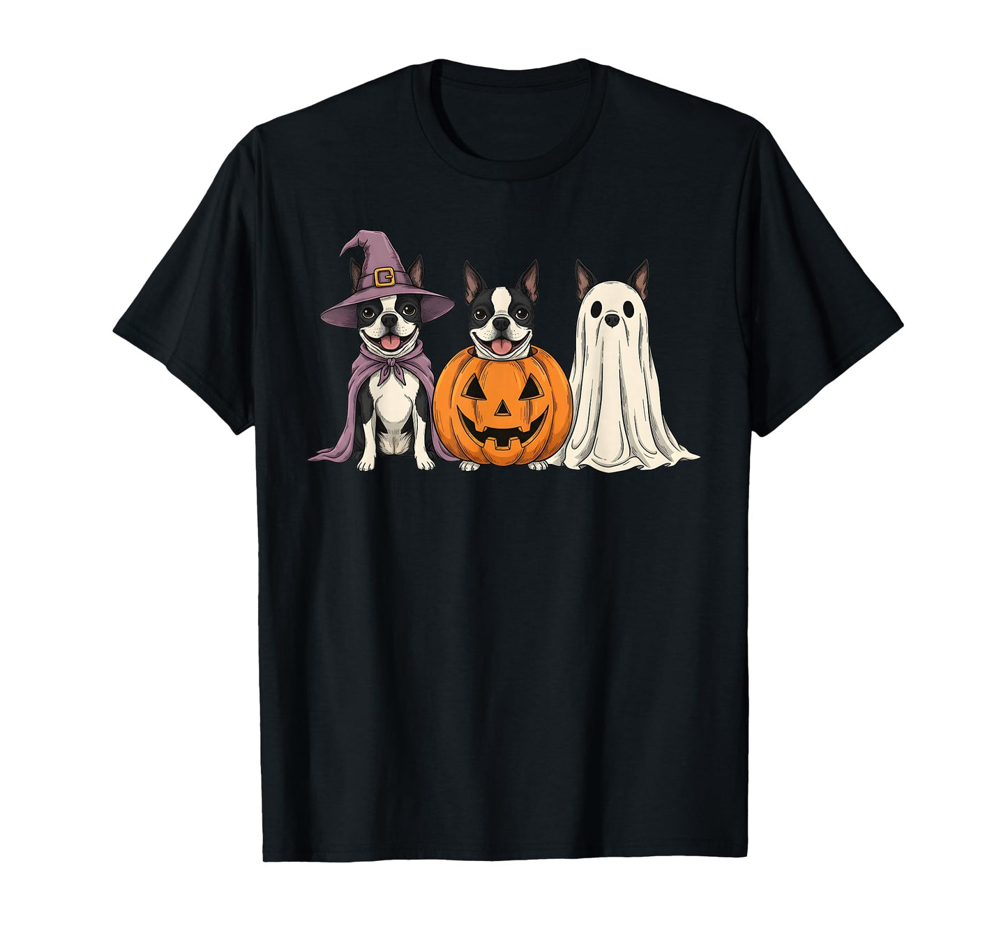 Spooky Ghost Boston Terrier Pumpkin Halloween Dog Lover T-Shirt
