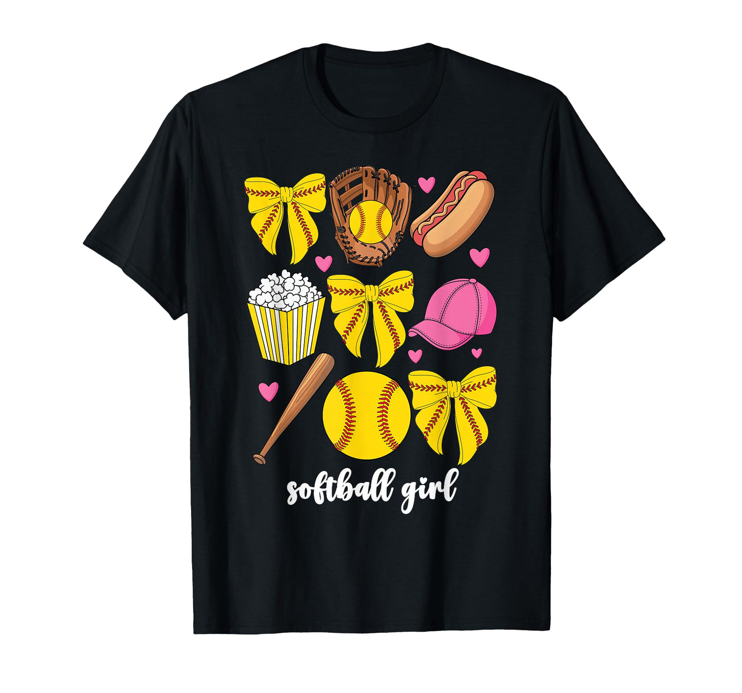 Cute Softball Coquette Bow For Women Girls Softball Girl T-Shirt