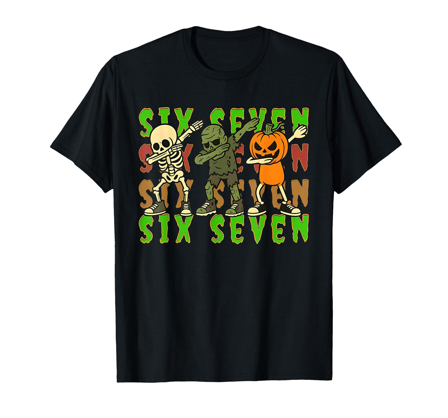 Six Seven Skeleton Spooky Pumpkin Halloween Couple Men Women T-Shirt