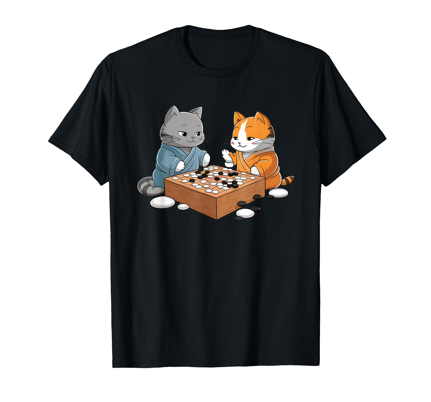 Kawaii Cat Samurais Playing Go Board Game Baduk Funny Cat T-Shirt