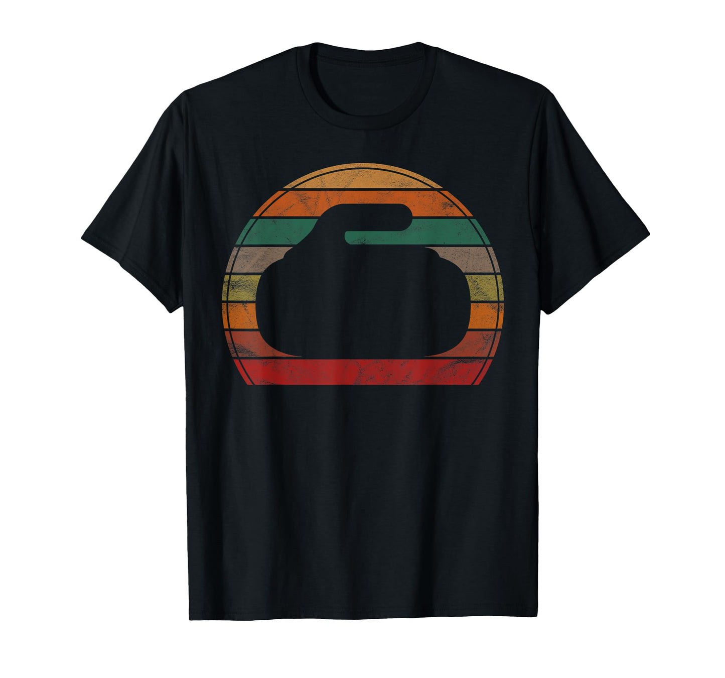 Curling Stone Silhouette Sunset Gift Retro Curler Sport Team T-Shirt