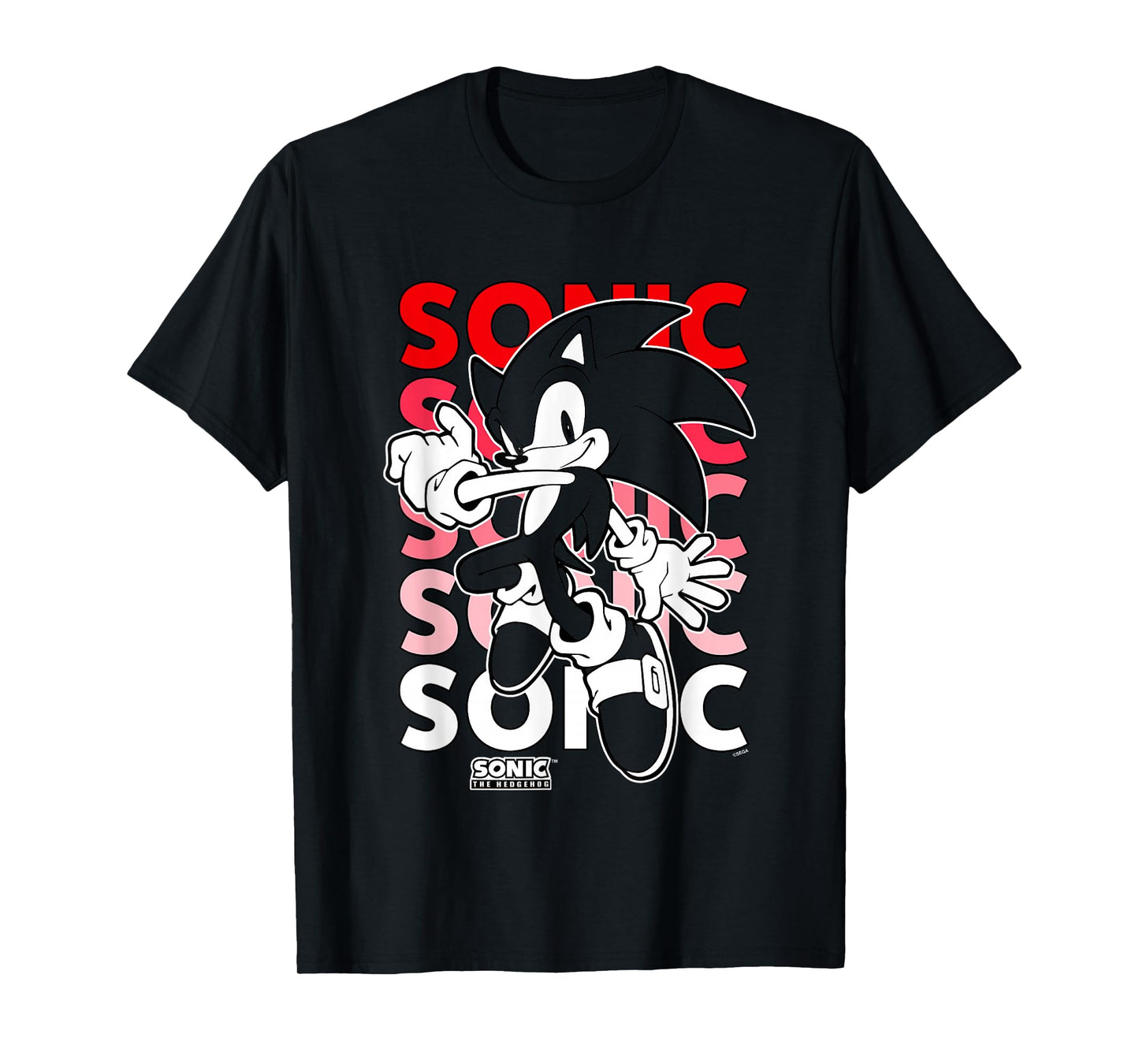 Sonic The Hedgehog Stacked Repeating Name Retro Shot T-Shirt
