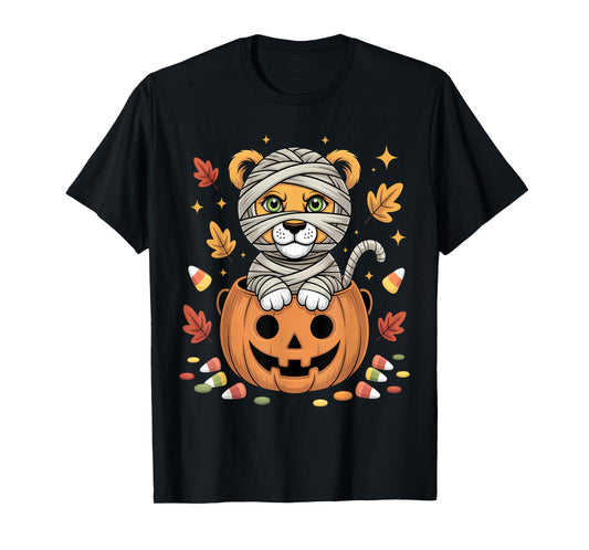 Cute Mummy Tiger in Pumpkin Halloween Jungle Cartoon T-Shirt