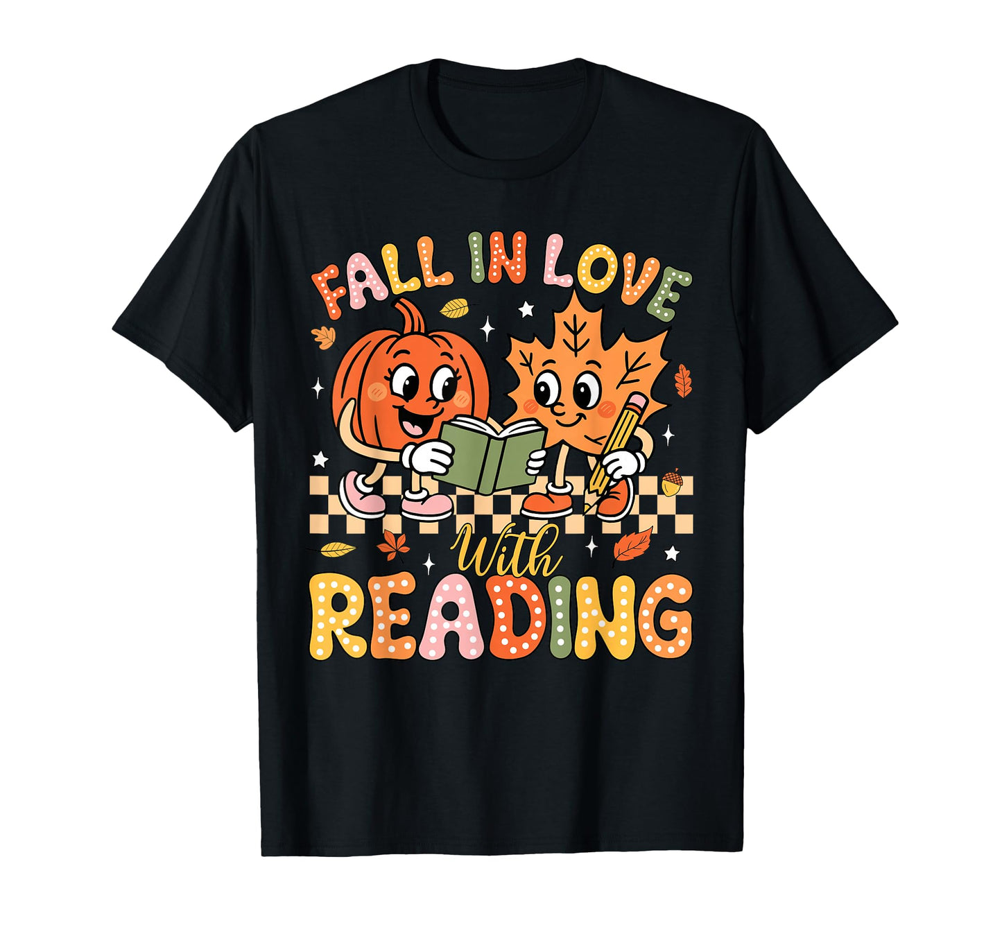 Fall In Love With Reading Autumn Pumpkin Teacher Book Lover T-Shirt