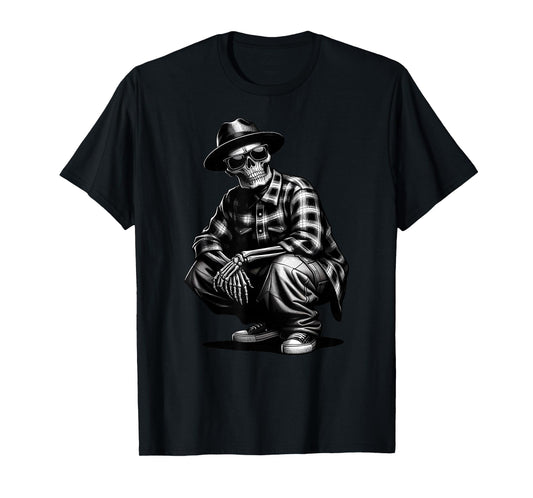90s Cholo Chicano Homie Cool Mexican Gangster Skeleton Skull T-Shirt