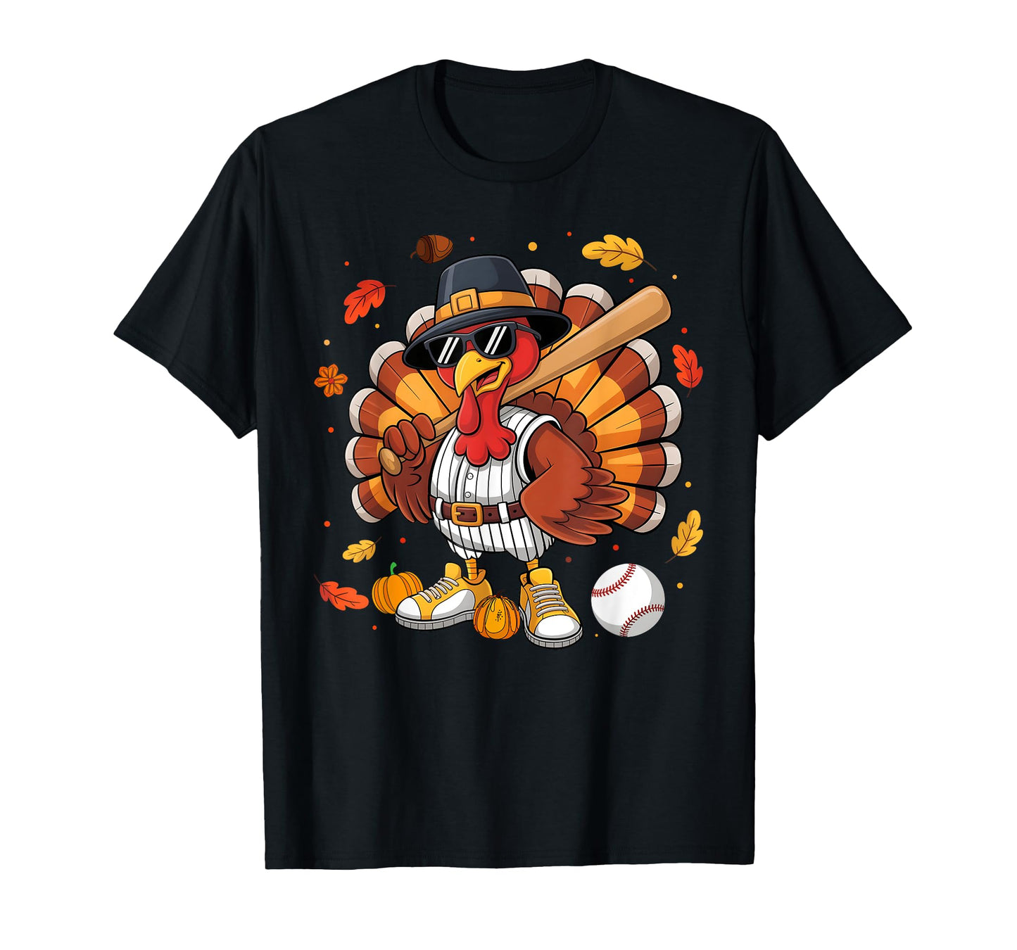 Funny Turkey Baseball Game Day Thanksgiving Graphic Men Kids T-Shirt