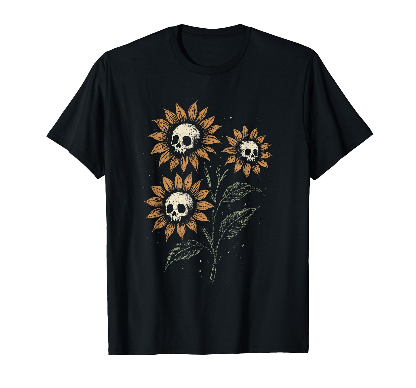 Skull Sunflowers Gothic Goth Creepy Cute Alt Grunge Y2K T-Shirt