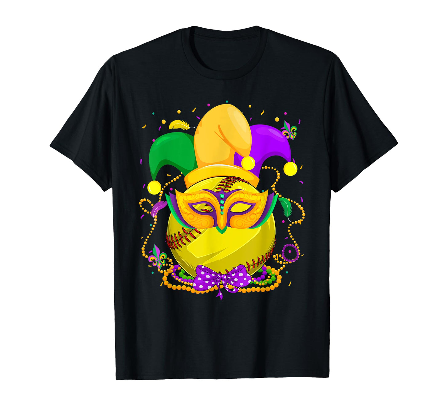 Softball Ball With Jester Hat Mardi Gras Fat Tuesday Parade T-Shirt