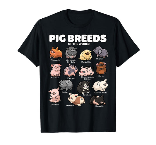 Cute Pig Breeds of the World Funny Farm Animal Lovers T-Shirt