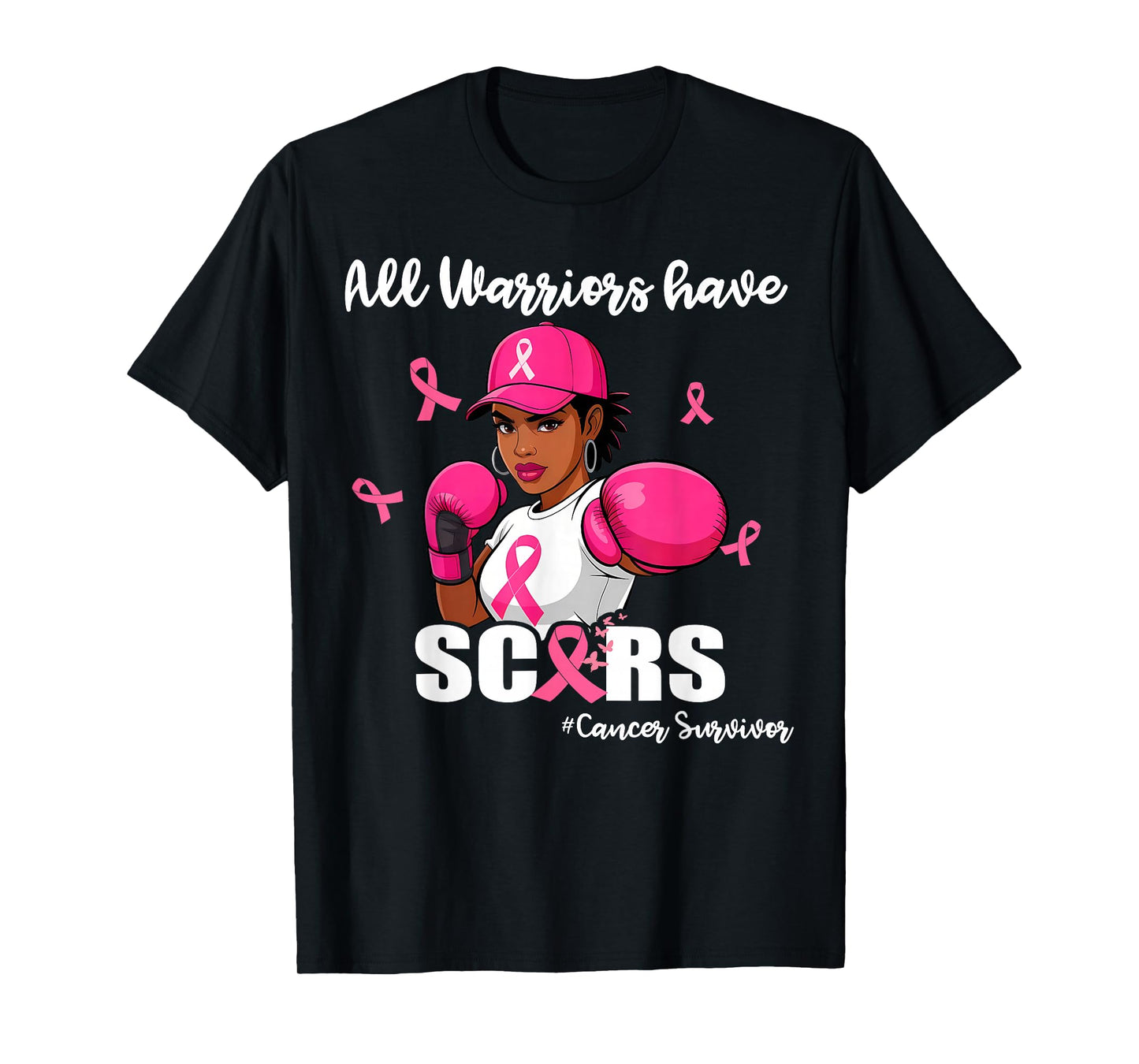 Women Black African American Fight Breast Cancer Pink Ribbon T-Shirt