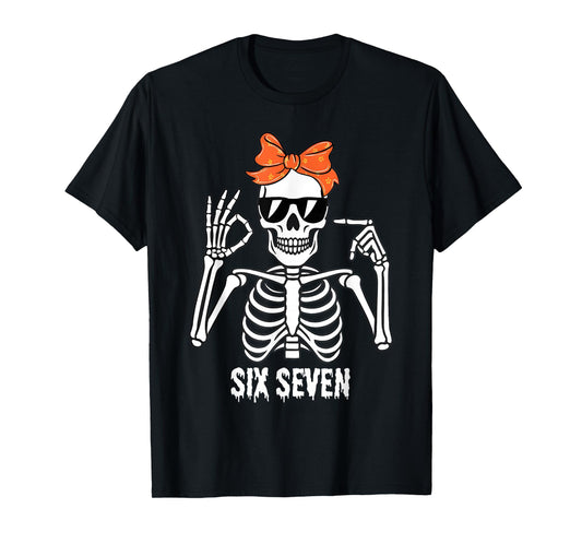 67 Skeleton Funny Six Seven Gen Z Halloween Meme Men Women T-Shirt