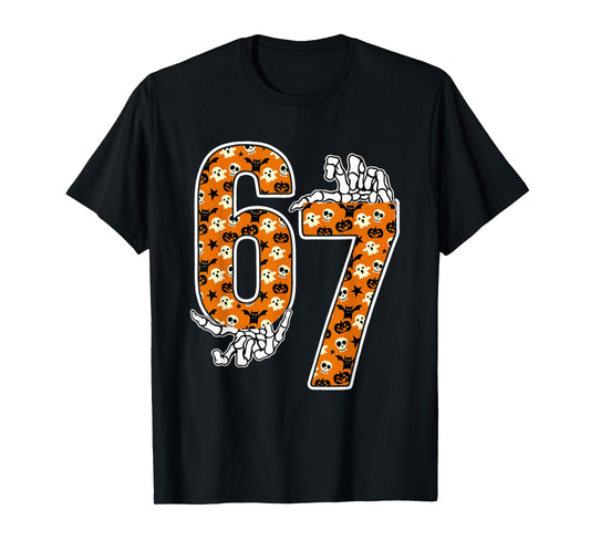 67 Halloween Meme 6 7 Numbers Six Seven Funny Kids Skeleton T-Shirt