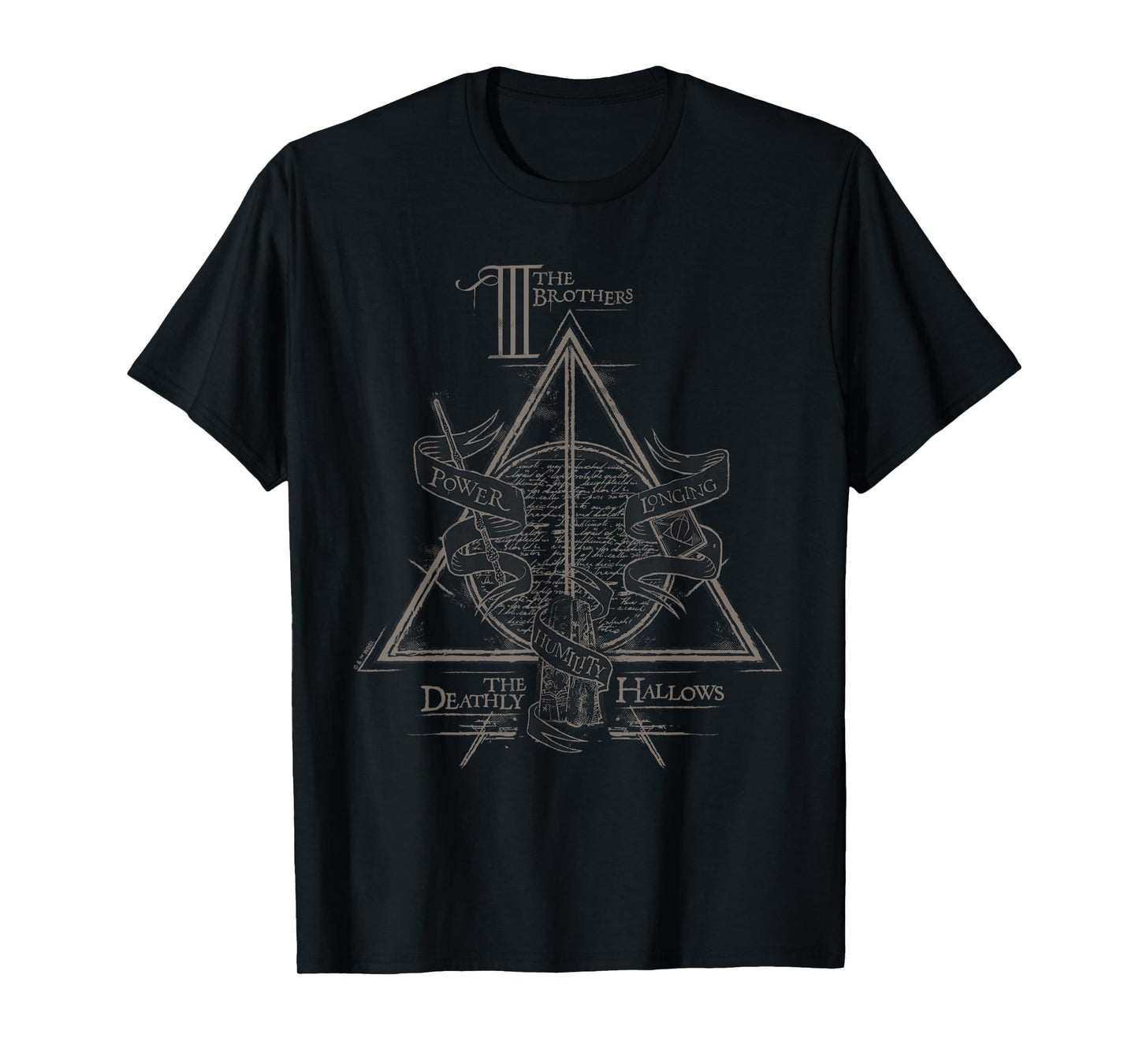 Harry Potter Black Three Brothers Deathly Hallows T-Shirt, Unisex, Small, Short Sleeve, Cotton 100%