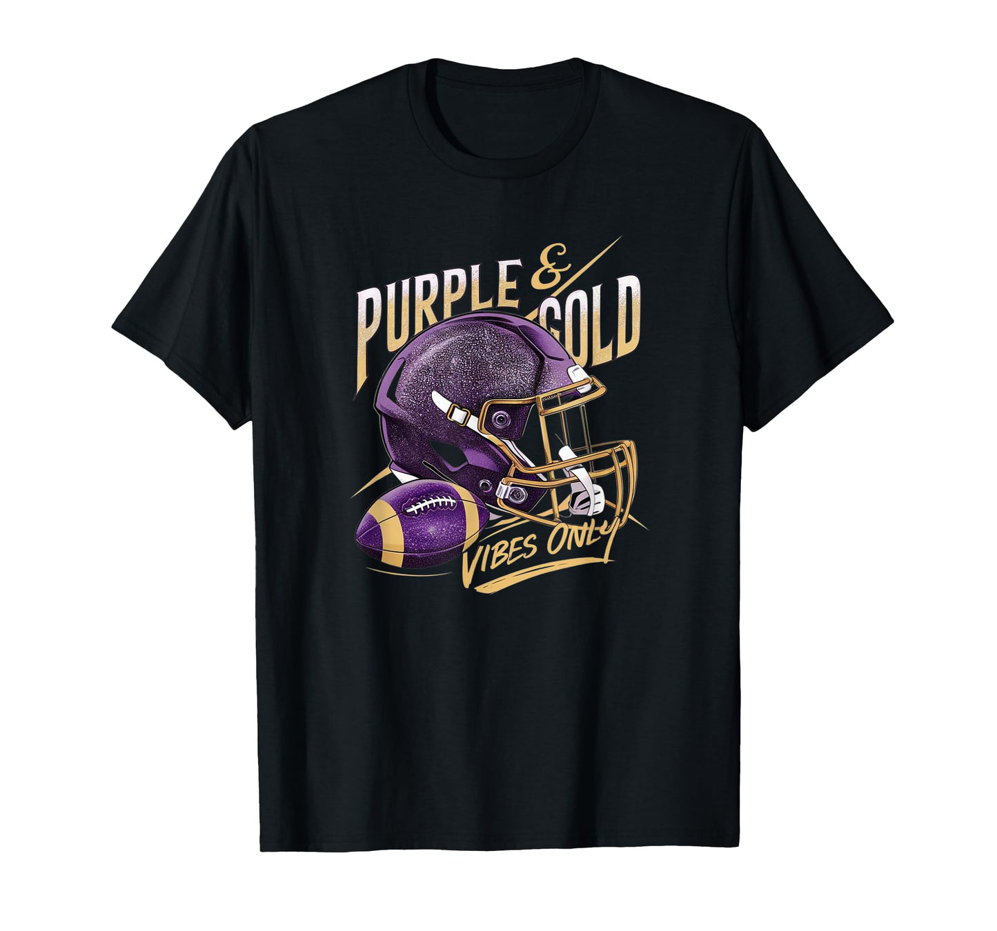Purple & Gold Vibes Only Football Player Team Matching T-Shirt