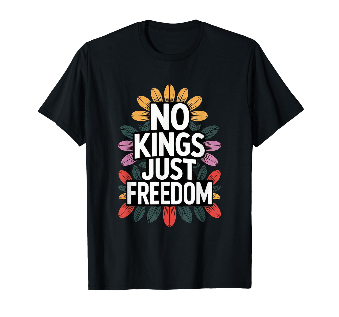 Floral Womens Retro 70s No Kings Just Freedom 4th of July T-Shirt