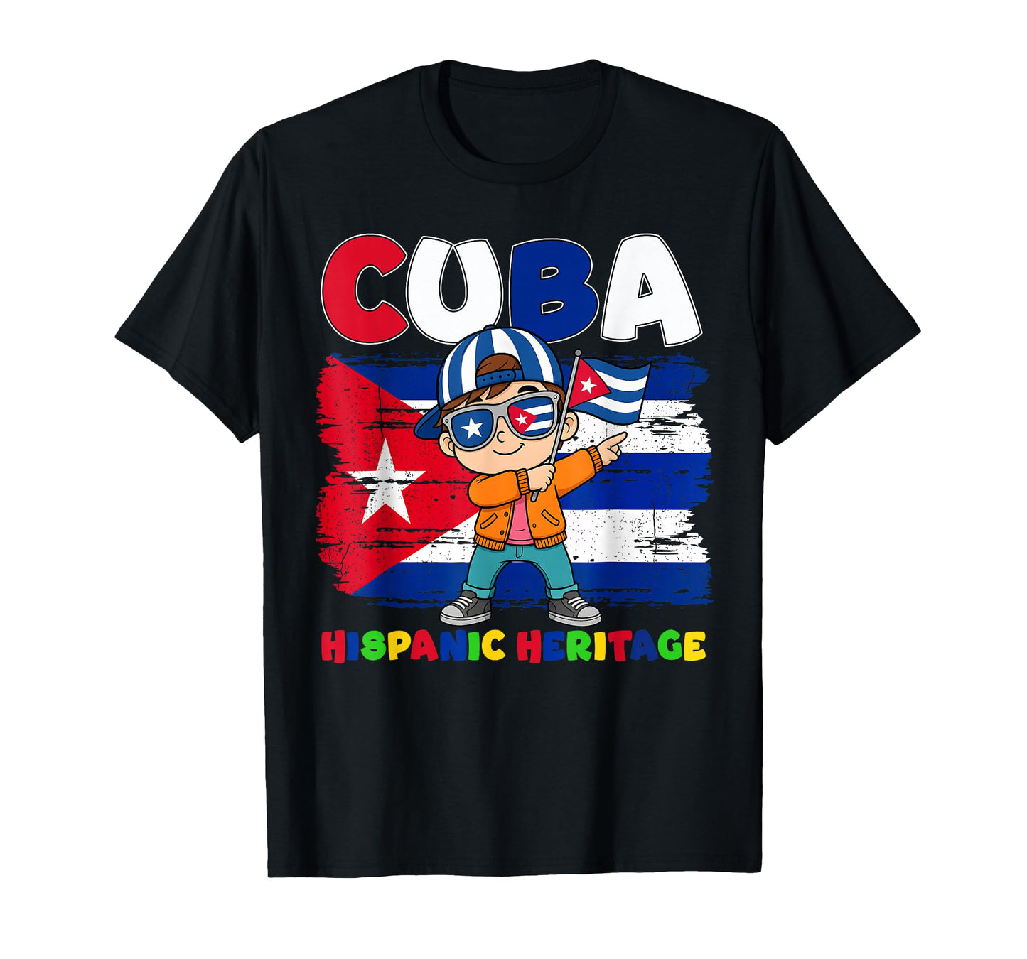 Hispanic Heritage Month Cuban Flag Cuba Dabbing Boy Kid T-Shirt