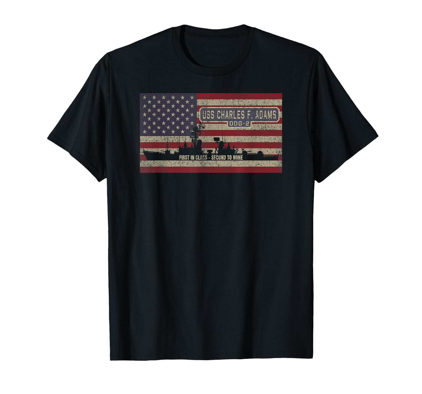 USS Charles F Adams DDG-2 Destroyer Ship USA American Flag T-Shirt