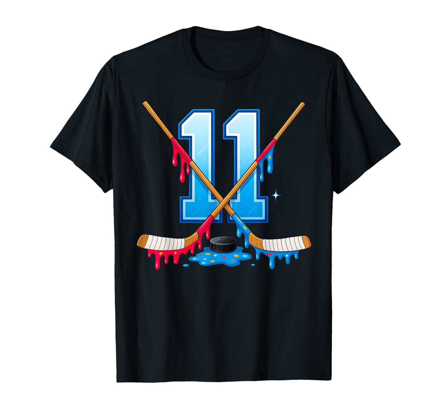 Hockey 11 Year Old Ice Cream Drip Youth 11th Birthday Boys T-Shirt