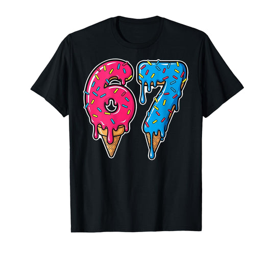 67 Ice Cream Drip Funny Six Seven Meme Graphic (On Back) T-Shirt