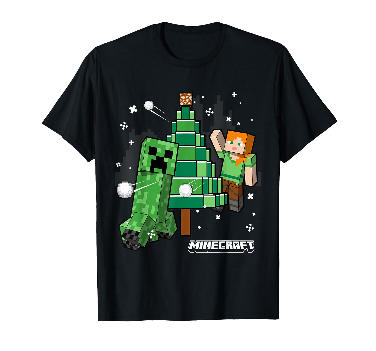 Minecraft Christmas Tree Snowball Fight With Alex T-Shirt