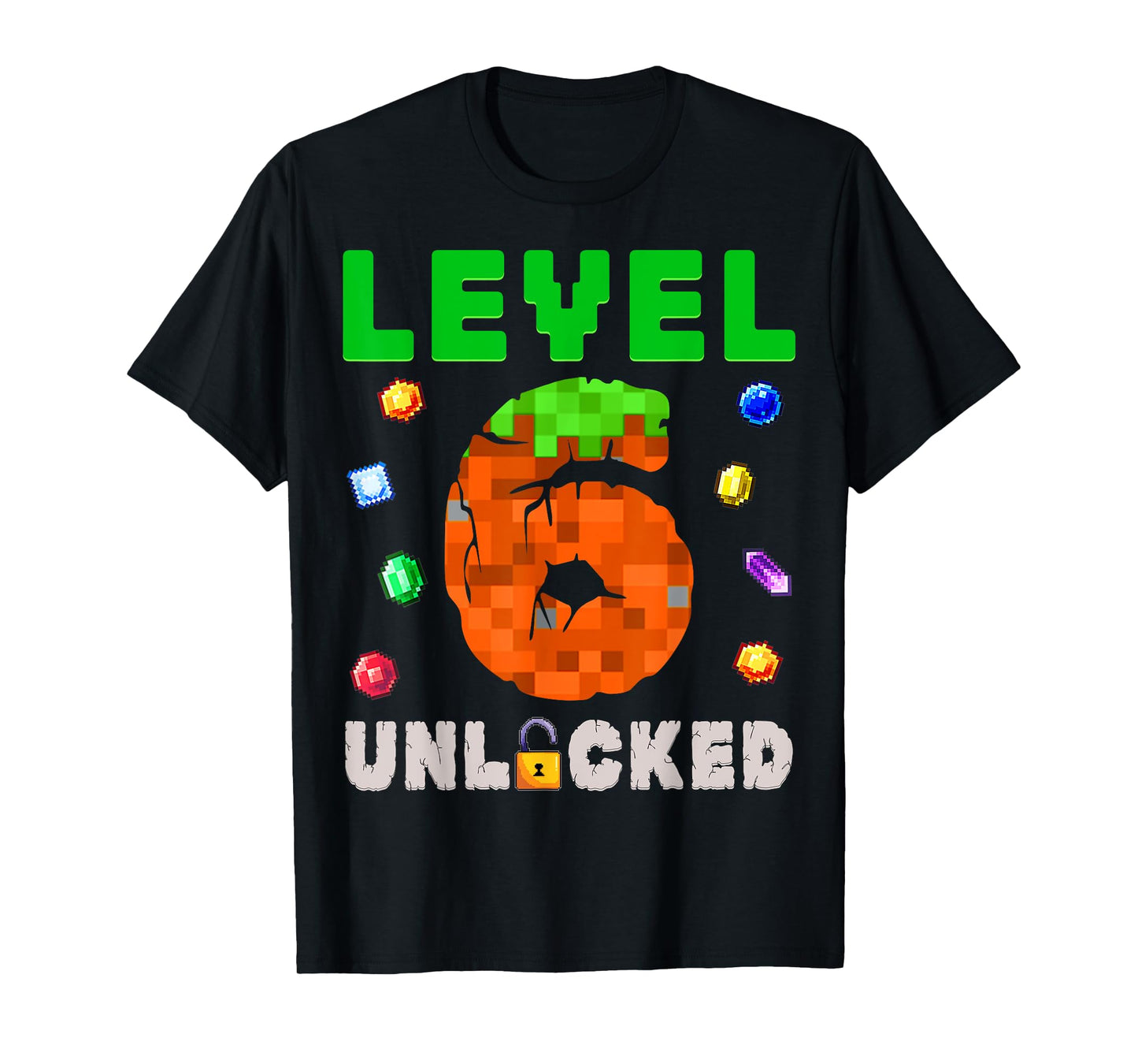 Funny 6th Birthday Boy Level 6 Unlocked Video Game Pixel T-Shirt