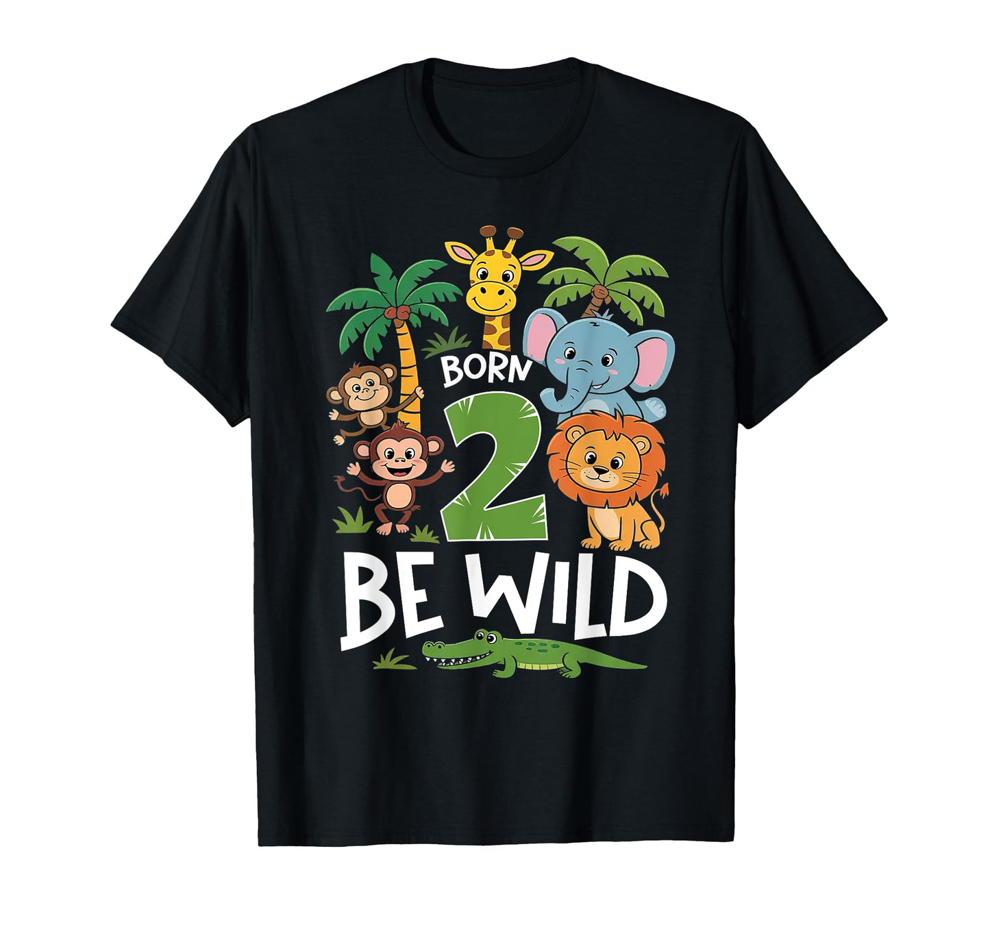 Born 2 Be Wild 2nd Birthday Zoo 2 Year Old Boy Second Bday T-Shirt