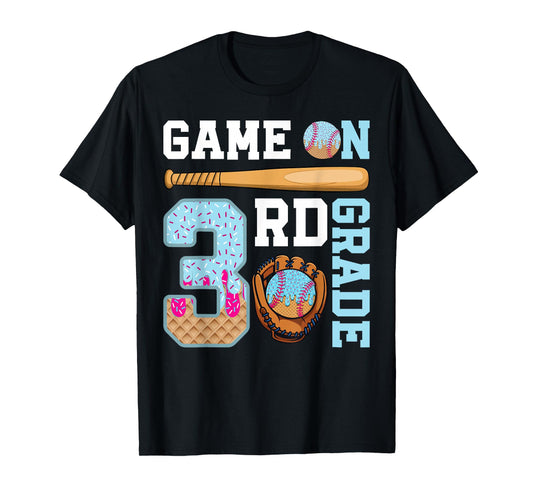3rd Grade Game On Baseball Drip Ice Cream Back to School T-Shirt
