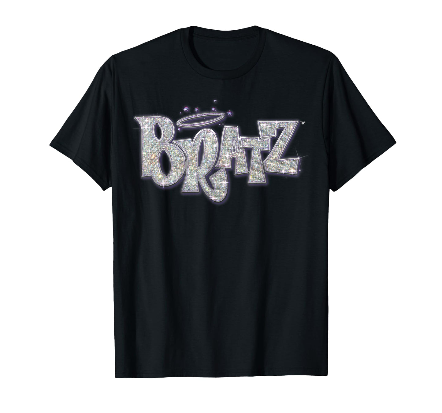 Bratz Silver Glitter Logo Purple Lining Angel Halo Sparkles T-Shirt