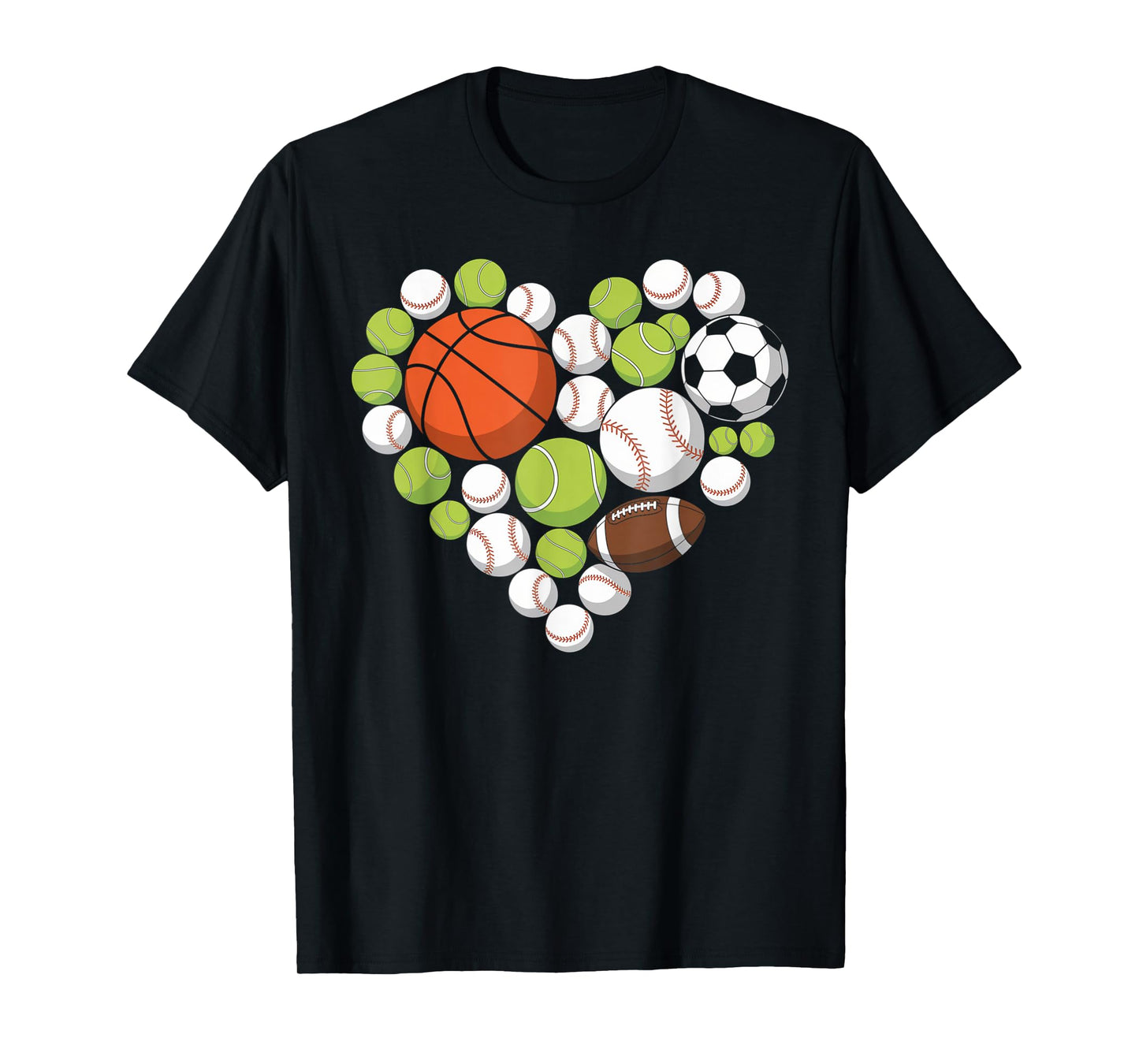 I Love Sports Basketball Football Sports Fan Heart Design T-Shirt
