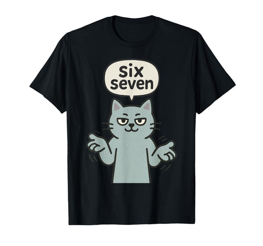 67 Six Seven 6-7 Cat - Funny Kids Gaming Brainrot Meme T-Shirt