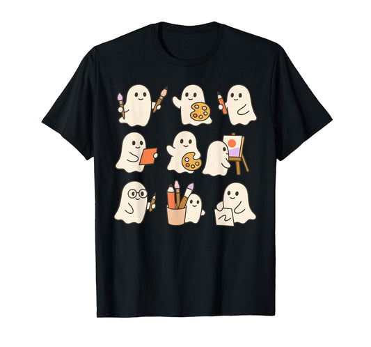 Art Teacher Ghost Halloween Artists Painter Teacher Spooky T-Shirt