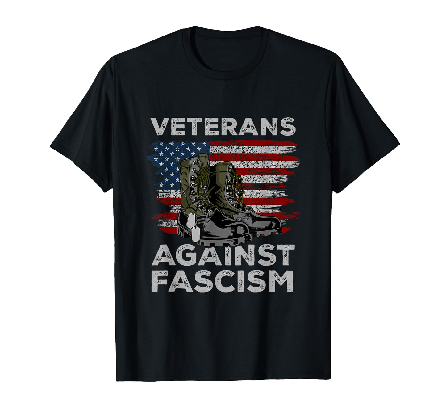 Veterans Against Fascism Vintage US Flag Combat Boots Army T-Shirt