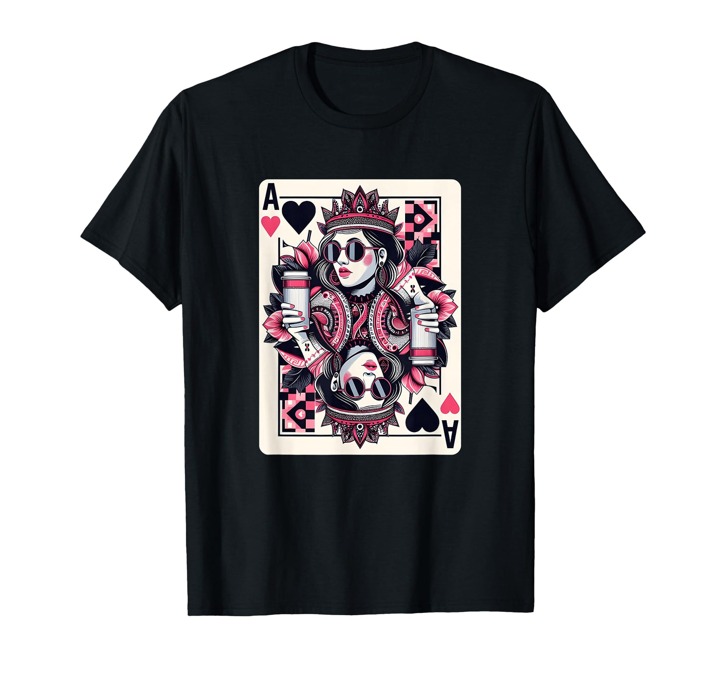 Queen Of Hearts Coffee Lover Queen Card Poker Gambling T-Shirt