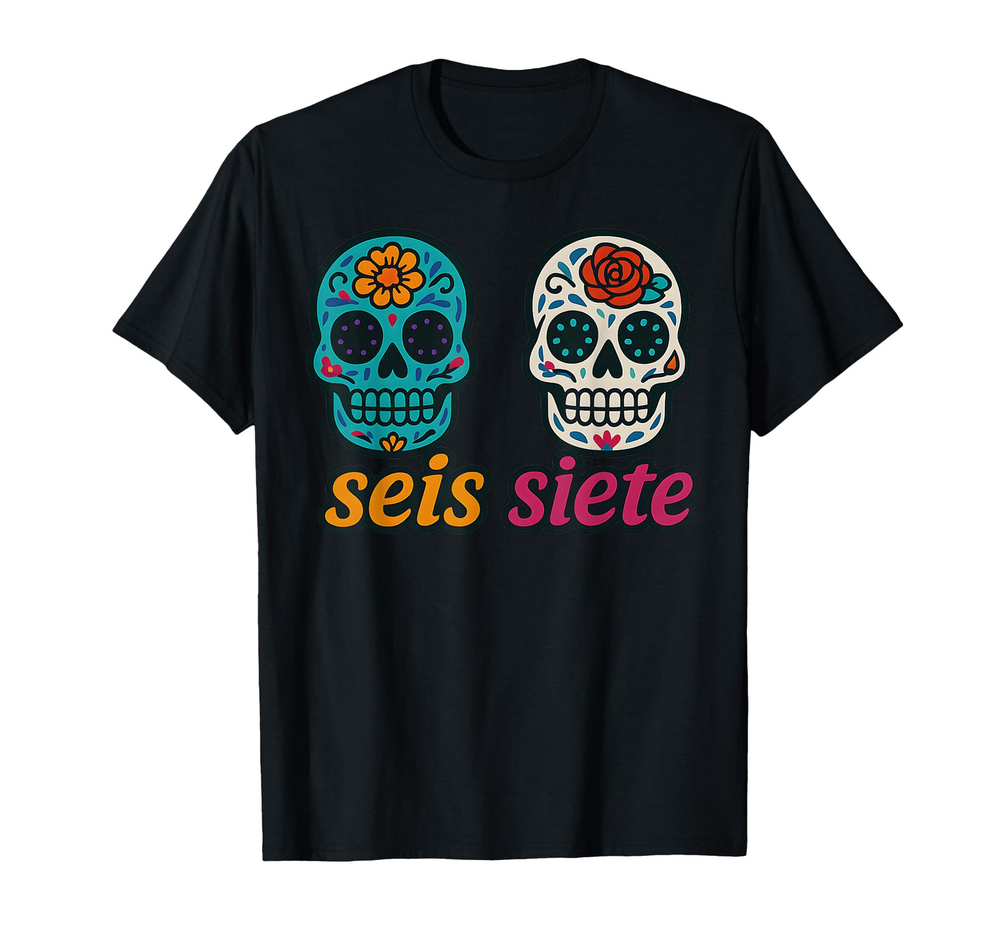 SEIS Siete Mexican Los Muertos Calaveras Sugar Skull 67 Boys T-Shirt