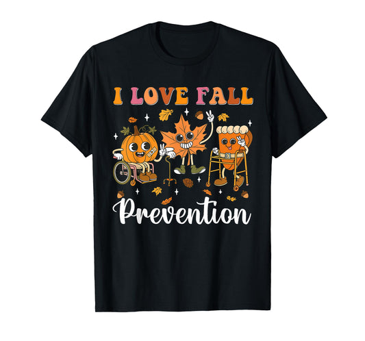 Groovy Retro I Love Fall Prevention Physical Therapy Autumn T-Shirt