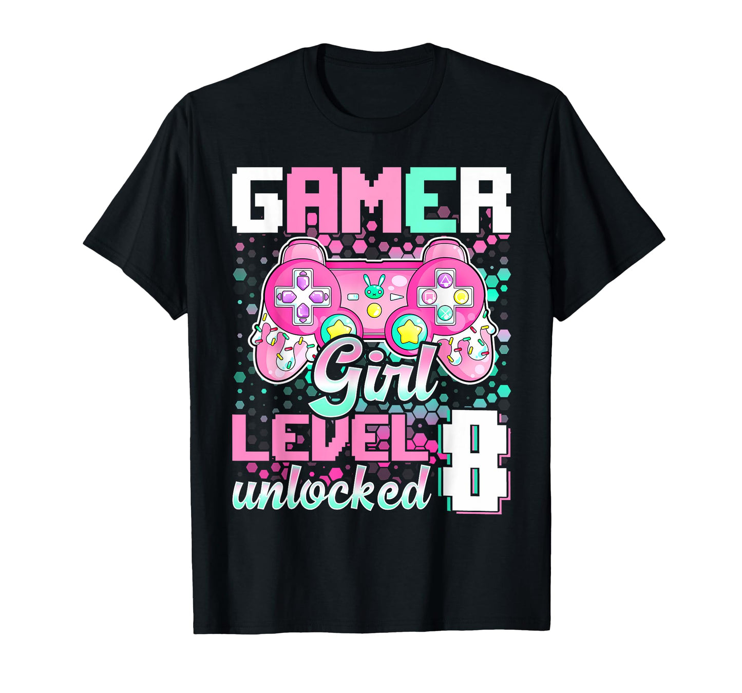 8th Birthday Gift Gamer Girl Level 8 Unlocked Video Game T-Shirt