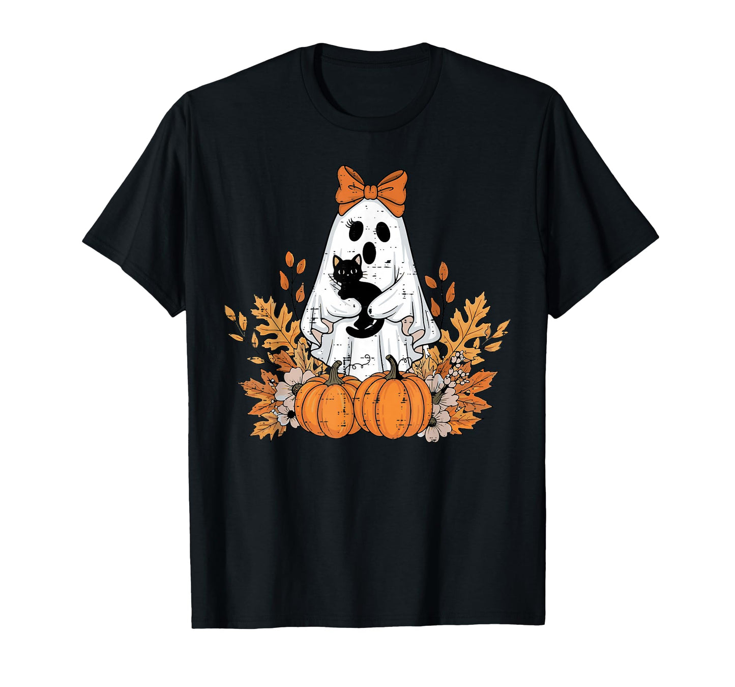 Halloween Ghost Black Cat Fall Season Women Girls Kids T-Shirt